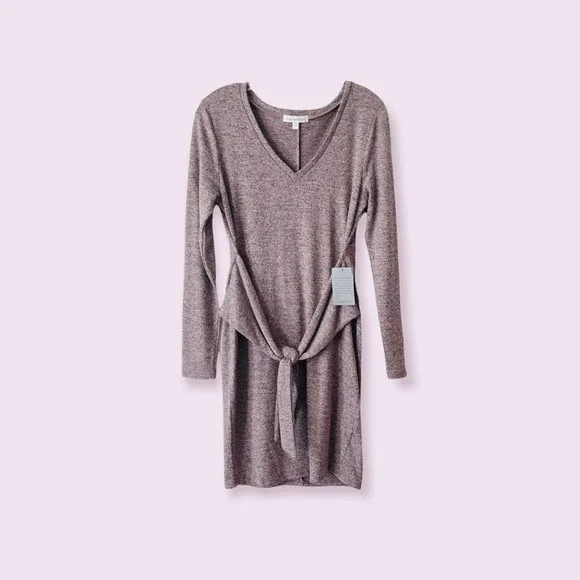 Bailey Blue Sweater Dress Knot Waist Tie Blush Pink NWT V Neck Stretch Nordstrom - Picture 4 of 11